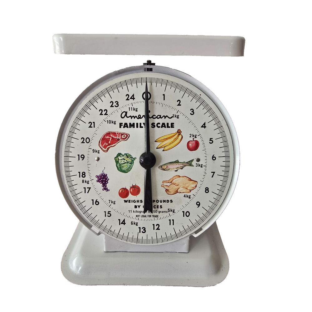 Vintage White Metal American Family Kitchen Scale 25lbs Meat Produce Farmhouse